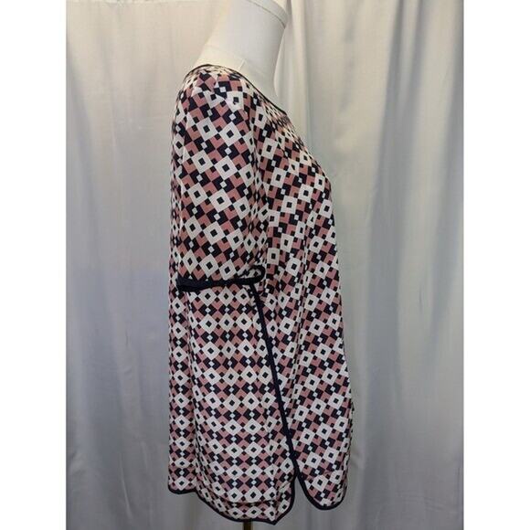 J. Crew 100% Silk Blouse Womens 14 Diamond Aztec Print Short Sleeve Round Neck‎ - Picture 4 of 8